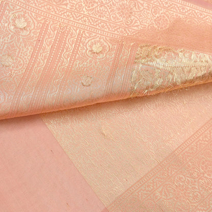 Indian Vintage Sari Peach 100% Pure Silk Hand Woven Sarees Craft Fabric 5Yd Ethnic Sewing Dress making Crafting Upcycle with blouse fabric