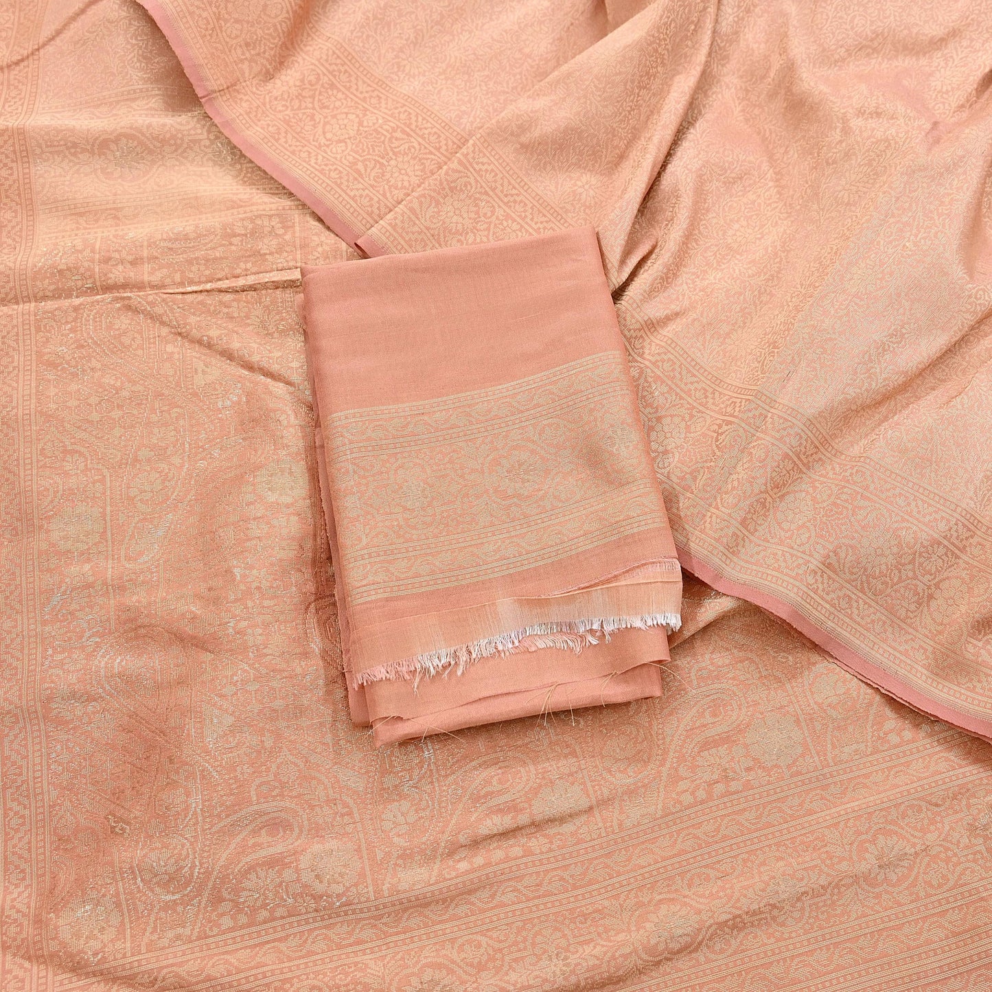 Indian Vintage Sari Peach 100% Pure Silk Hand Woven Sarees Craft Fabric 5Yd Ethnic Sewing Dress making Crafting Upcycle with blouse fabric