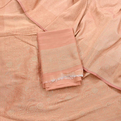 Indian Vintage Sari Peach 100% Pure Silk Hand Woven Sarees Craft Fabric 5Yd Ethnic Sewing Dress making Crafting Upcycle with blouse fabric