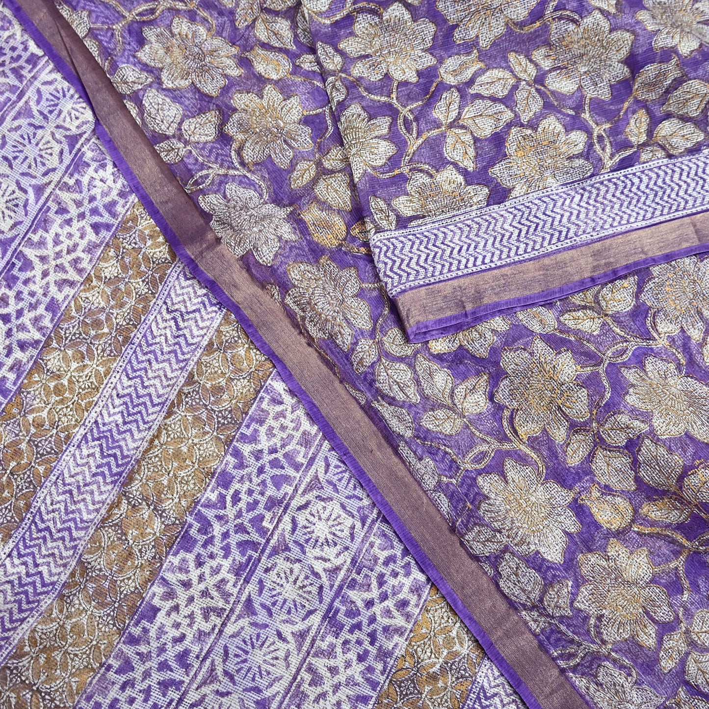 Indian Vintage Sari Purple & Ivory Pure Silk Block Printed Sarees Craft Fabric 6Yd Floral Dress making bollywood silk sarees