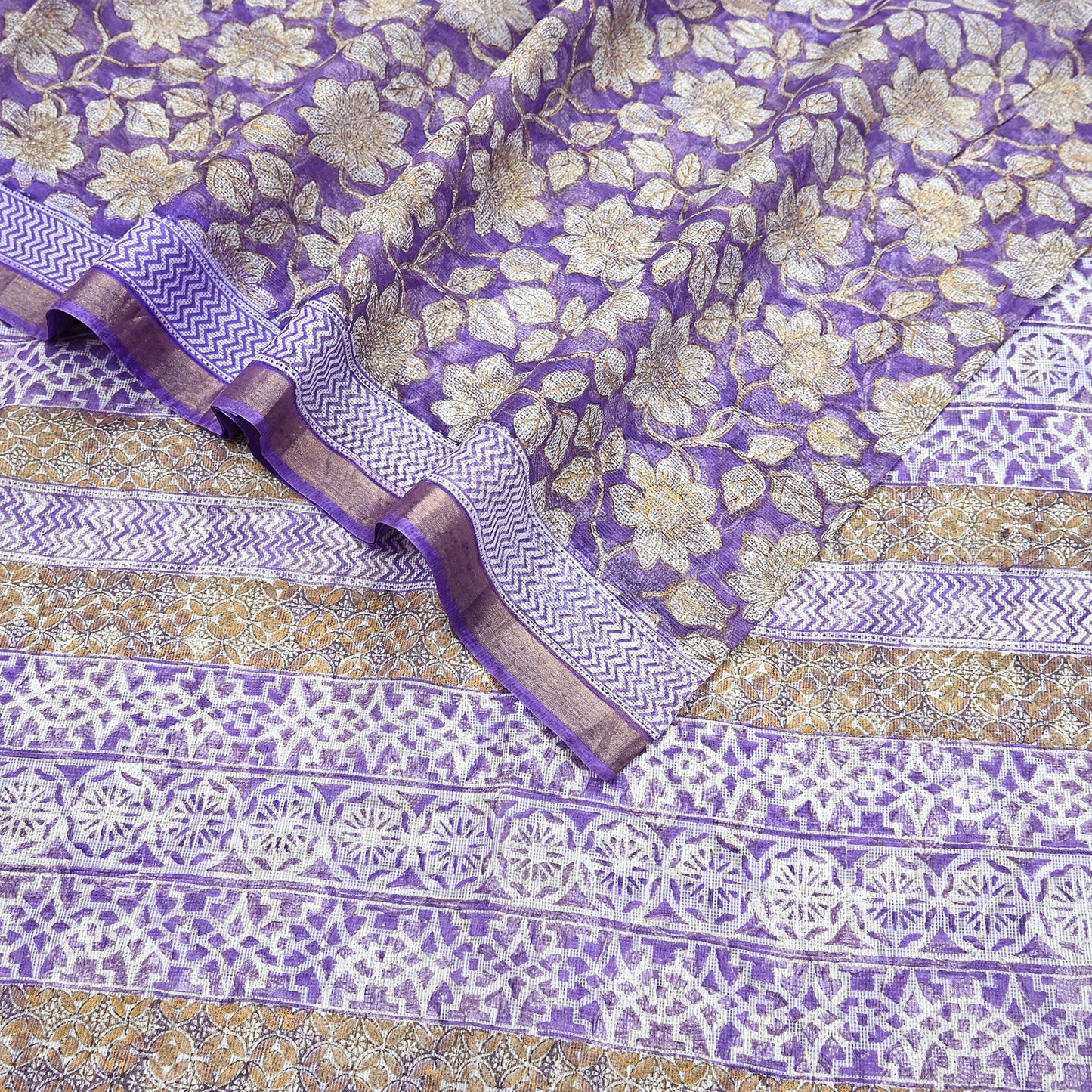 Indian Vintage Sari Purple & Ivory Pure Silk Block Printed Sarees Craft Fabric 6Yd Floral Dress making bollywood silk sarees