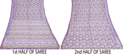 Indian Vintage Sari Purple & Ivory Pure Silk Block Printed Sarees Craft Fabric 6Yd Floral Dress making bollywood silk sarees
