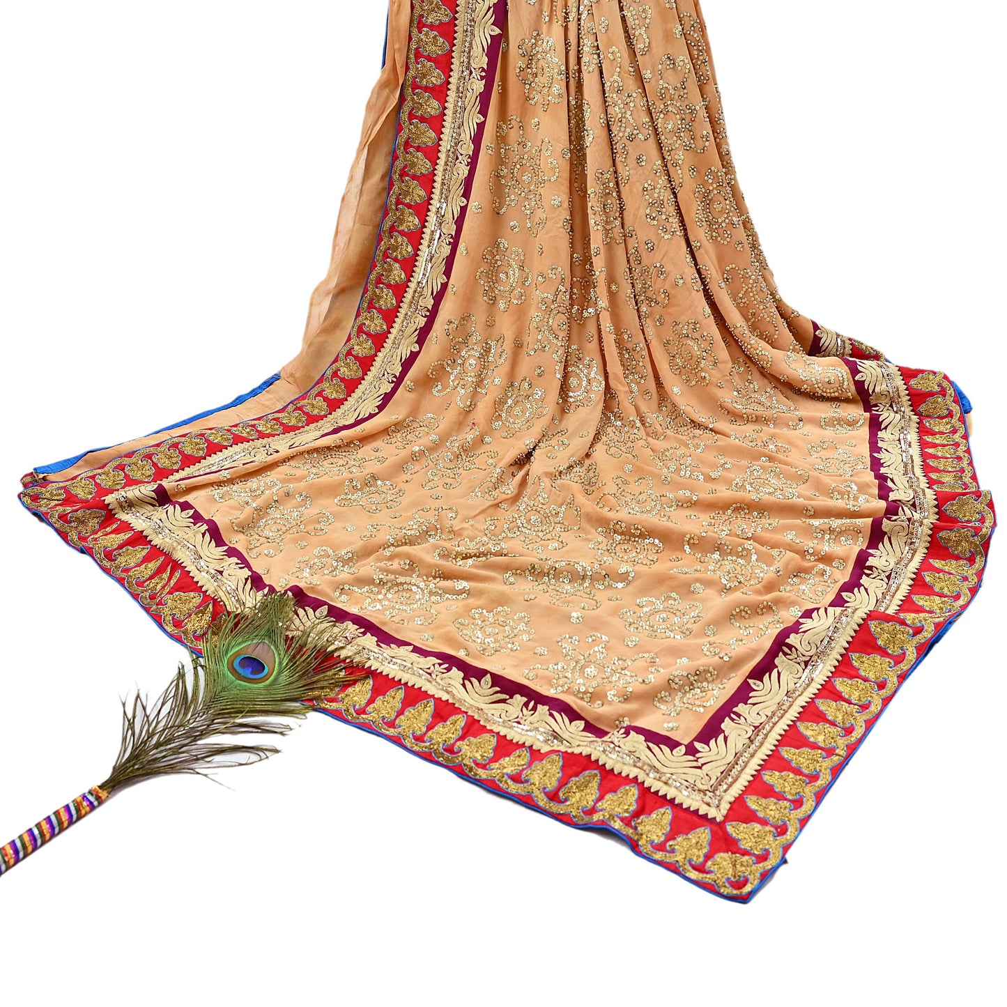 Indian Vintage Sari Beige Pure Georgette Silk Hand Embroidered manish malhotra Designer Saree Ethnic 5Yd Wedding Saree with blouse fabric