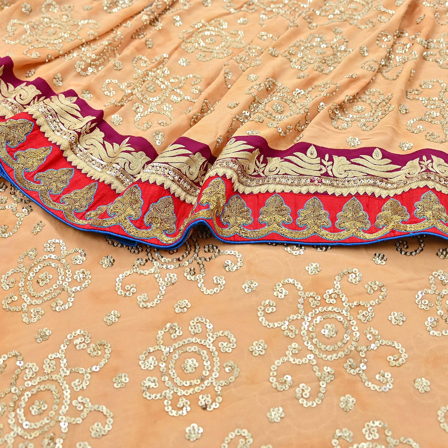 Indian Vintage Sari Beige Pure Georgette Silk Hand Embroidered manish malhotra Designer Saree Ethnic 5Yd Wedding Saree with blouse fabric