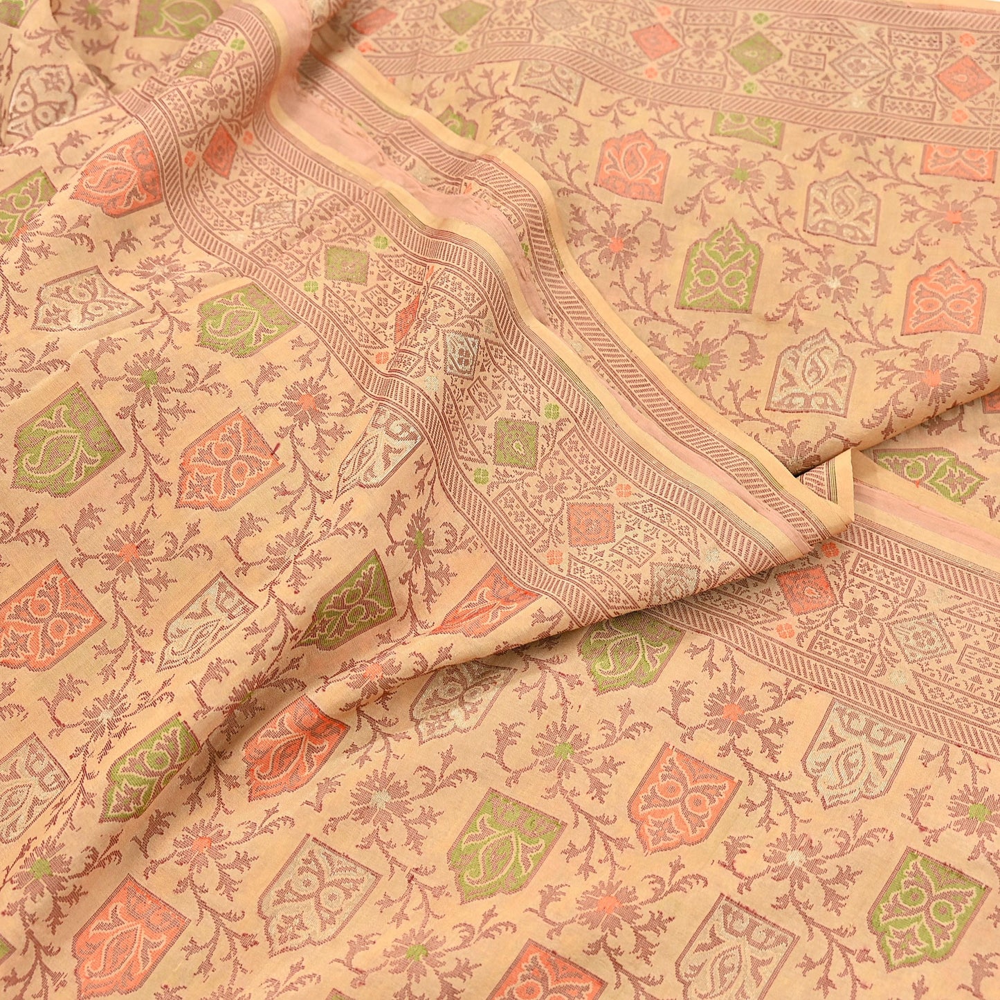 Indian Vintage Sari Beige 100% Pure Silk Hand Woven Saree 5Yd Craft Fabric Ethnic Sewing Zari Upcycle Dress Making Crafting Quilting Used