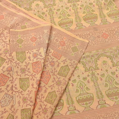Indian Vintage Sari Beige 100% Pure Silk Hand Woven Saree 5Yd Craft Fabric Ethnic Sewing Zari Upcycle Dress Making Crafting Quilting Used