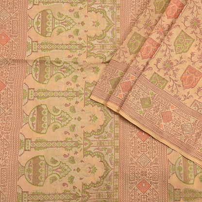 Indian Vintage Sari Beige 100% Pure Silk Hand Woven Saree 5Yd Craft Fabric Ethnic Sewing Zari Upcycle Dress Making Crafting Quilting Used