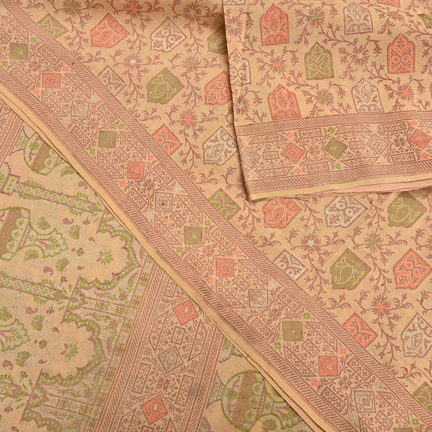 Indian Vintage Sari Beige 100% Pure Silk Hand Woven Saree 5Yd Craft Fabric Ethnic Sewing Zari Upcycle Dress Making Crafting Quilting Used