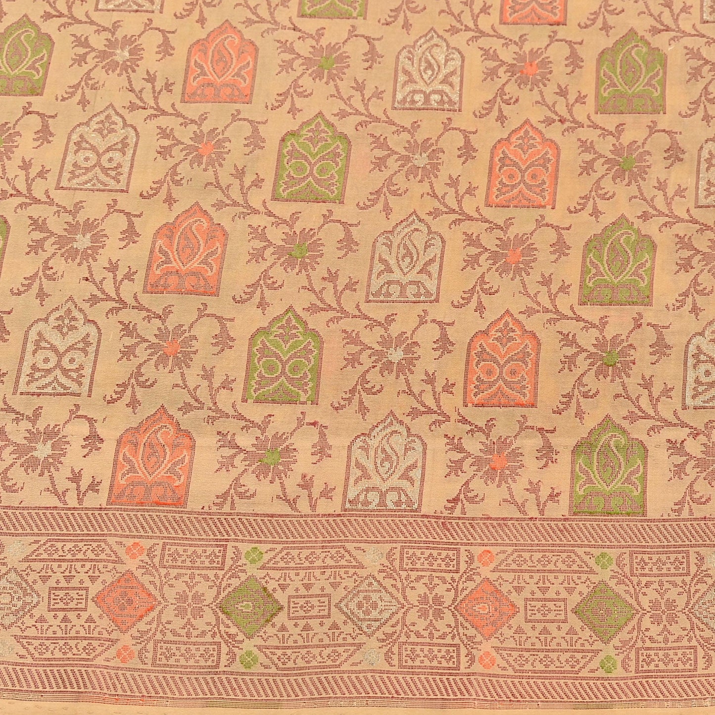 Indian Vintage Sari Beige 100% Pure Silk Hand Woven Saree 5Yd Craft Fabric Ethnic Sewing Zari Upcycle Dress Making Crafting Quilting Used