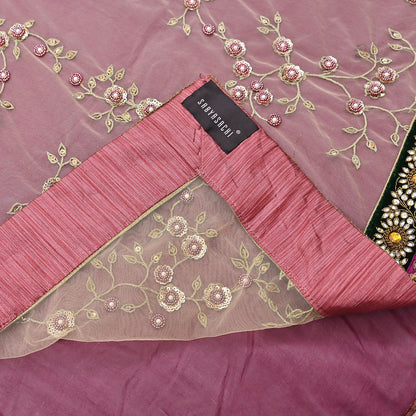 Indian Heavy Sari purple & green Net/Mesh Hand Embroidered Designer Sabyasachi Lehenga Sarees 6yd Ethnic Dabka Zari With Blouse Fabric