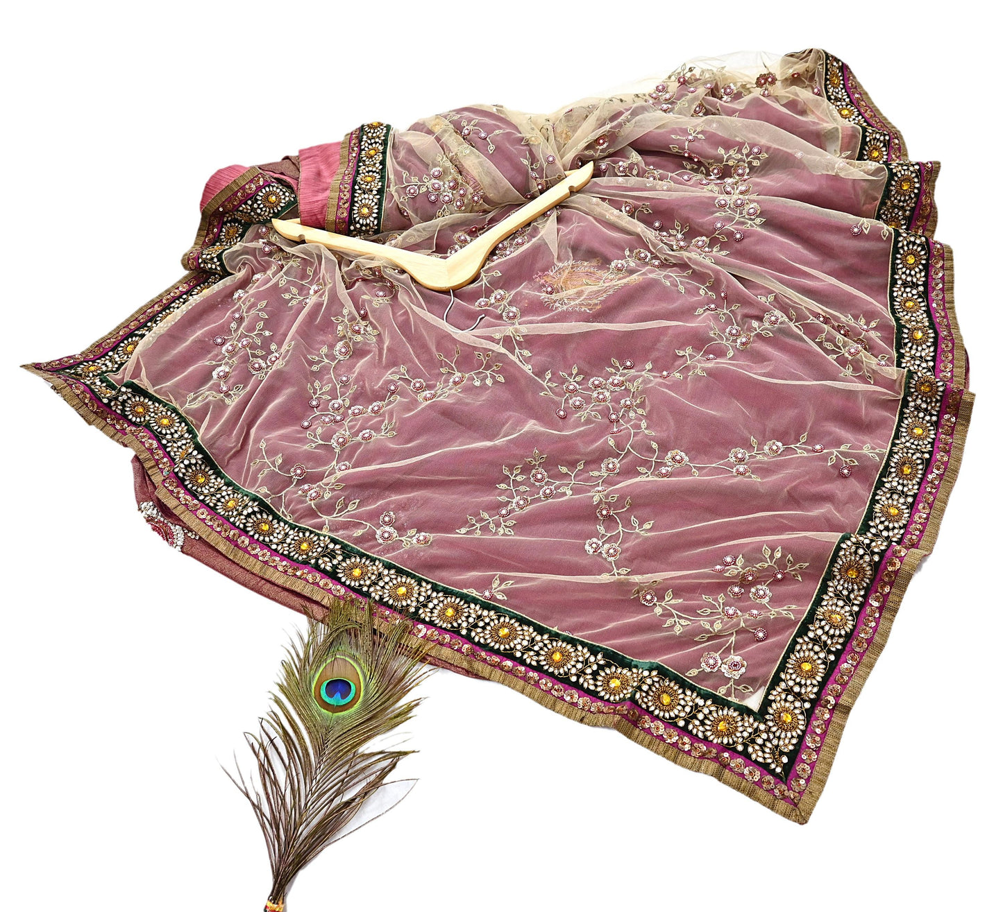 Indian Heavy Sari purple & green Net/Mesh Hand Embroidered Designer Sabyasachi Lehenga Sarees 6yd Ethnic Dabka Zari With Blouse Fabric