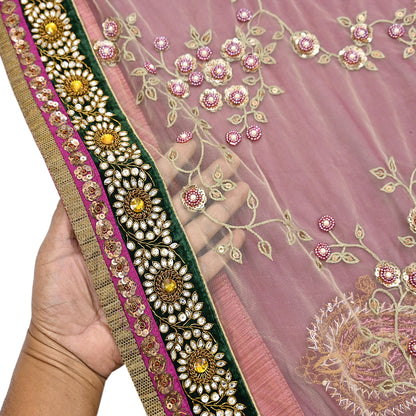 Indian Heavy Sari purple & green Net/Mesh Hand Embroidered Designer Sabyasachi Lehenga Sarees 6yd Ethnic Dabka Zari With Blouse Fabric