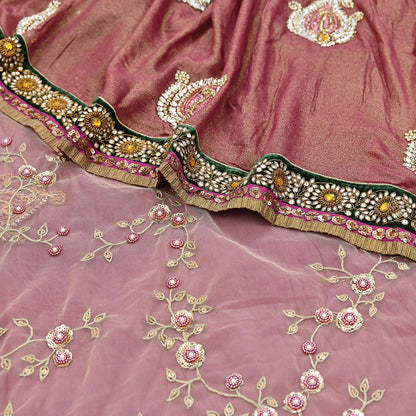 Indian Heavy Sari purple & green Net/Mesh Hand Embroidered Designer Sabyasachi Lehenga Sarees 6yd Ethnic Dabka Zari With Blouse Fabric