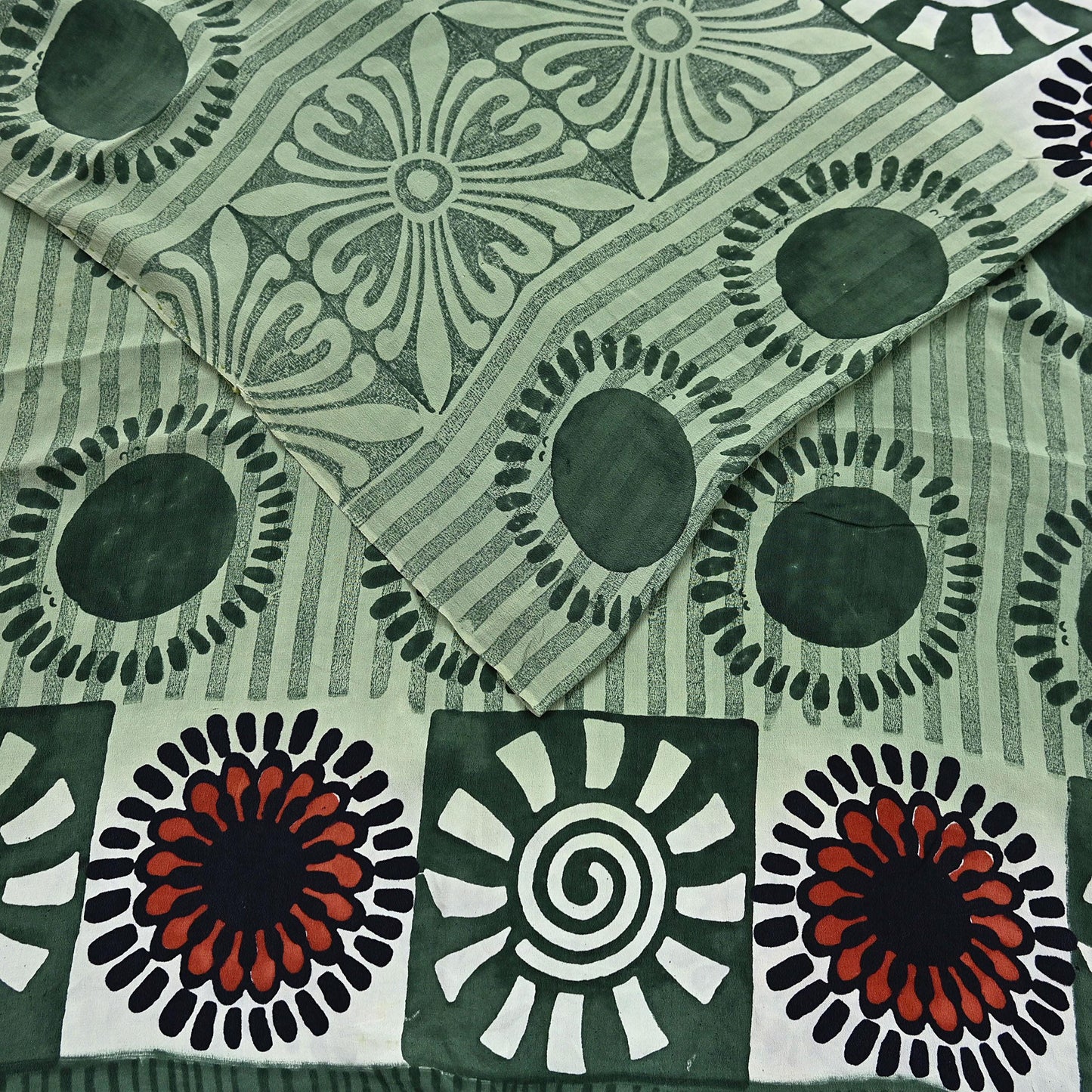 Indian Vintage Sari Green Pure Crepe Silk Printed Saree 5yard Sewing Quilting Floral Soft Craft Fabric Wrap