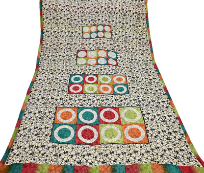Indian Vintage Sari Ivory & Black Pure Georgette Silk Printed Sarees 6Yd Craft Fabric Sewing Quilting Dress making Crafting Quilting Upcycle
