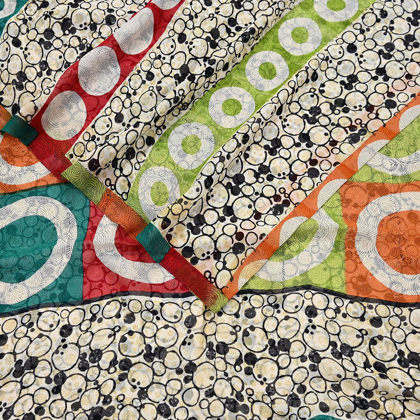 Indian Vintage Sari Ivory & Black Pure Georgette Silk Printed Sarees 6Yd Craft Fabric Sewing Quilting Dress making Crafting Quilting Upcycle