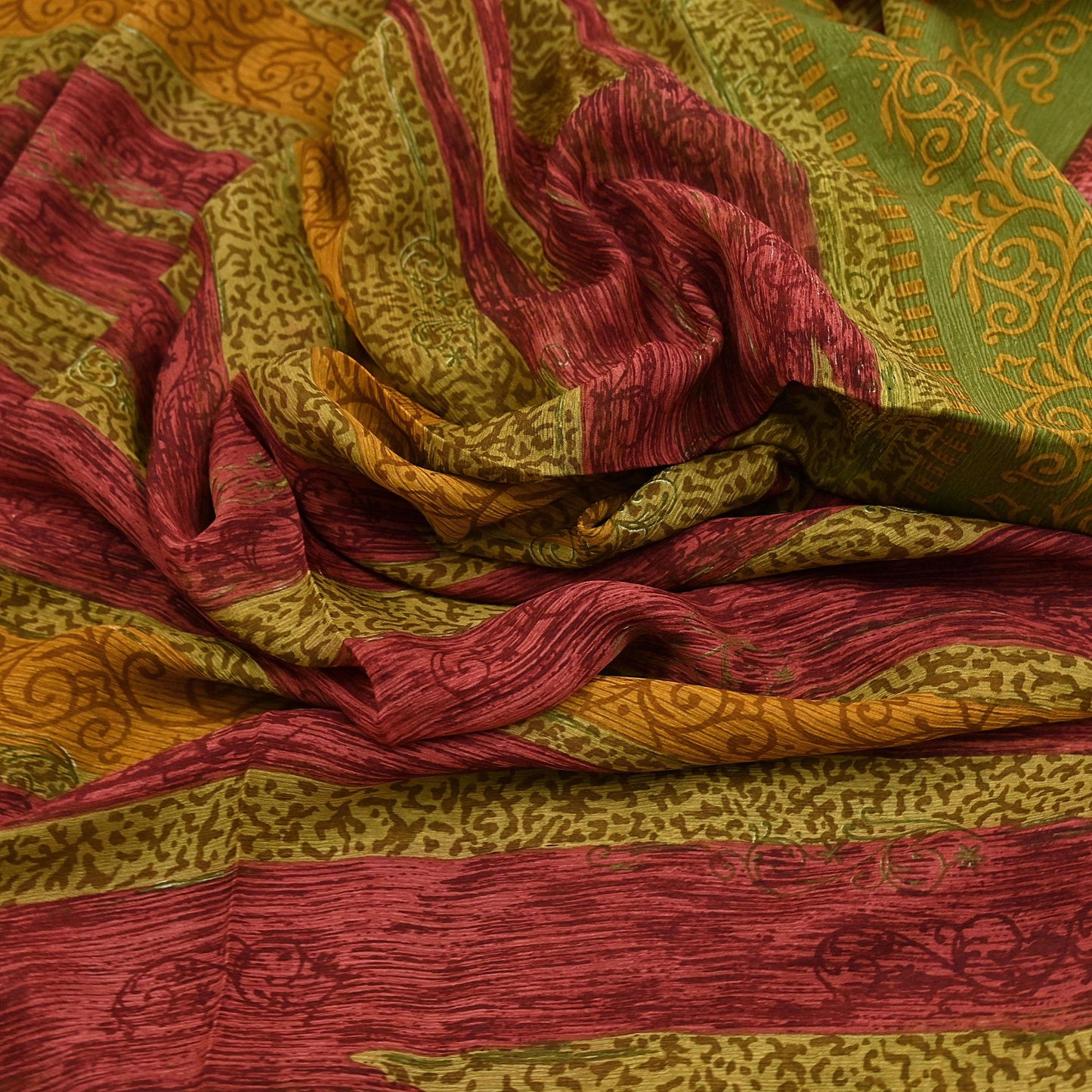 Vintage Saree Green Pure Chiffon Silk Printed Sari Craft Fabric Sewing 6Yard Soft quilting crafting dress making