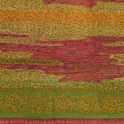 Vintage Saree Green Pure Chiffon Silk Printed Sari Craft Fabric Sewing 6Yard Soft quilting crafting dress making