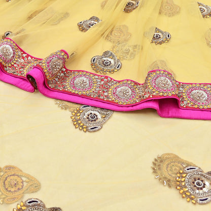 Indian Vintage Saree Yellow Mesh/Net Hand Embroidered Sabyasachi Designer Sari 6Yd Soft Ethnic Bollywood Party saree