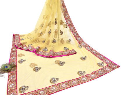 Indian Vintage Saree Yellow Mesh/Net Hand Embroidered Sabyasachi Designer Sari 6Yd Soft Ethnic Bollywood Party saree
