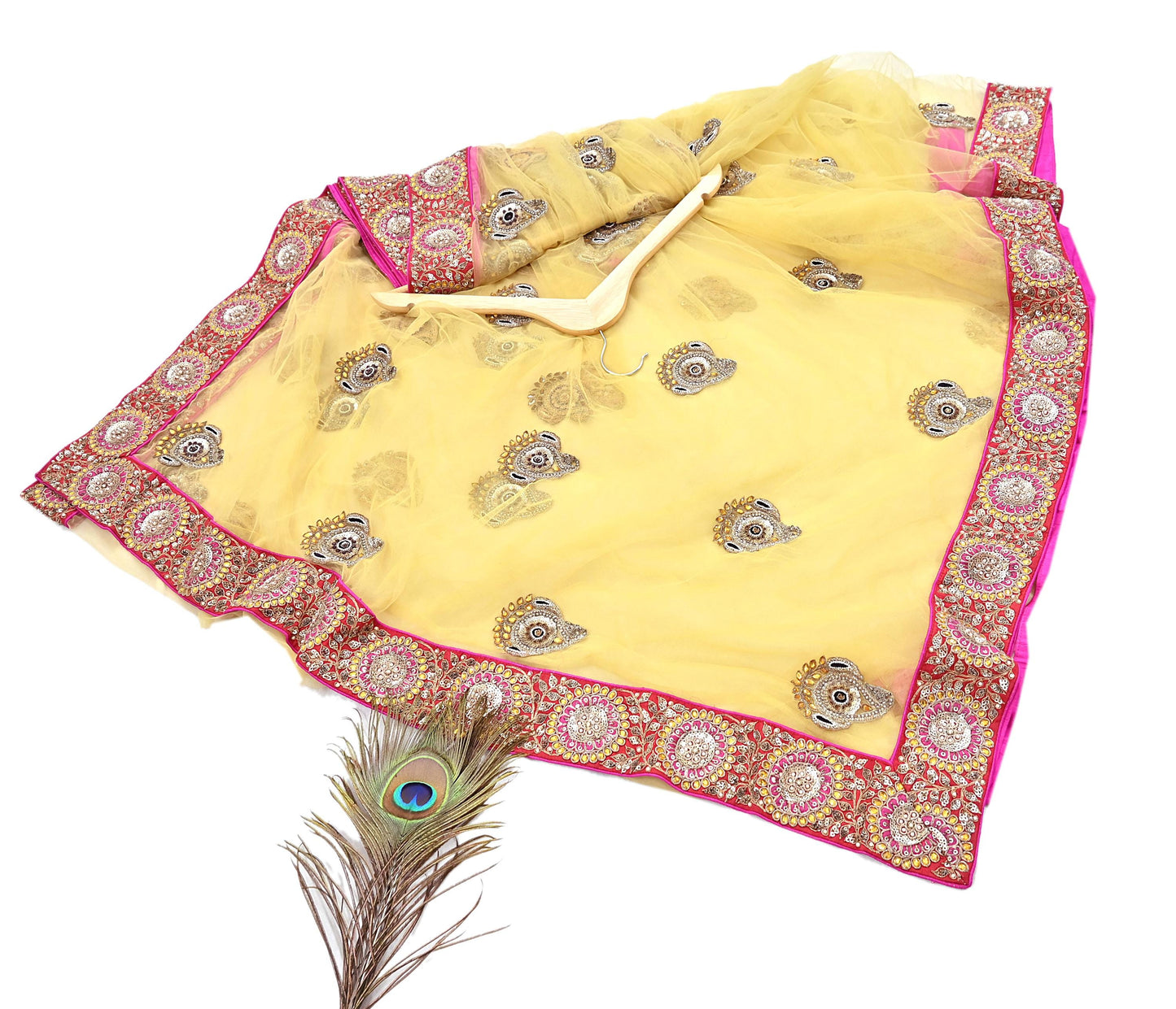 Indian Vintage Saree Yellow Mesh/Net Hand Embroidered Sabyasachi Designer Sari 6Yd Soft Ethnic Bollywood Party saree
