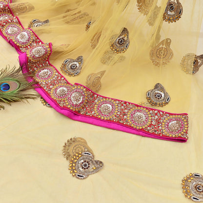 Indian Vintage Saree Yellow Mesh/Net Hand Embroidered Sabyasachi Designer Sari 6Yd Soft Ethnic Bollywood Party saree
