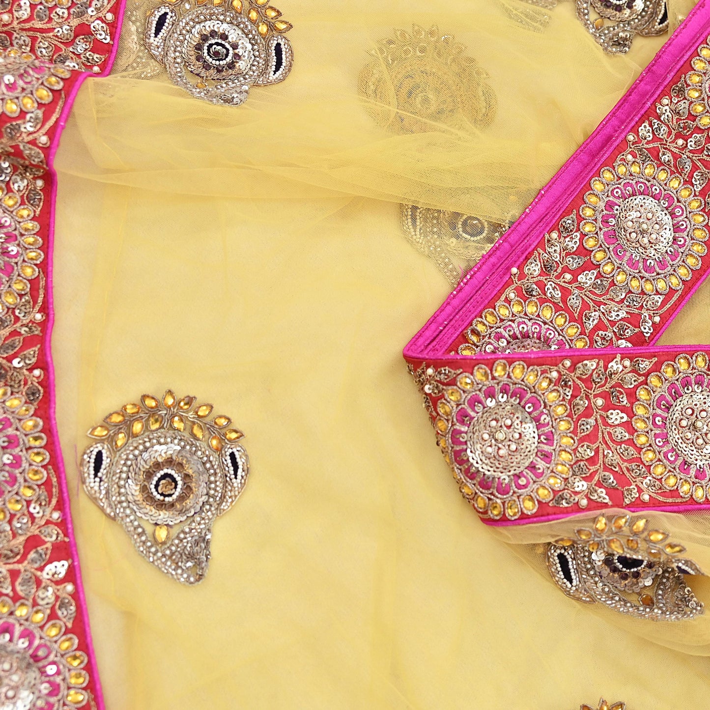 Indian Vintage Saree Yellow Mesh/Net Hand Embroidered Sabyasachi Designer Sari 6Yd Soft Ethnic Bollywood Party saree