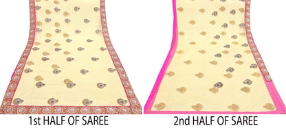 Indian Vintage Saree Yellow Mesh/Net Hand Embroidered Sabyasachi Designer Sari 6Yd Soft Ethnic Bollywood Party saree