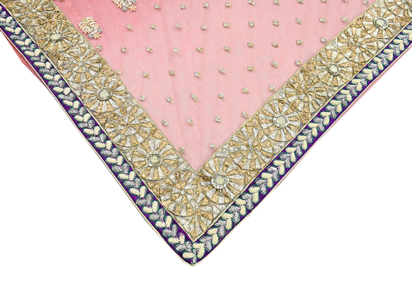 Indian Pre-Owned Sari Red & Peach Net/Mesh Hand Embroidered Designer Manish Malhotra Sarees 5Yd Ethnic Zardozi/Dabka Zari Wedding Saree