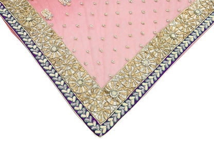 Indian Pre-Owned Sari Red & Peach Net/Mesh Hand Embroidered Designer Manish Malhotra Sarees 5Yd Ethnic Zardozi/Dabka Zari Wedding Saree