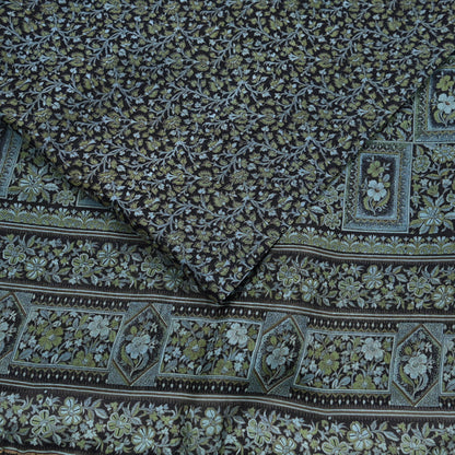 Indian Vintage Sari Black 100% Pure Silk Printed Sarees 5yd Sewing Craft Fabric Dress Making Soft Woven Border Upcycle Quilting