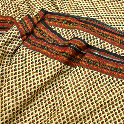 Indian Vintage Sari Beige & Black 100% Pure Silk Printed Saree Craft Fabric 5yd Sewing Dress Making Soft Wrap Quilting Crafting Upcycle