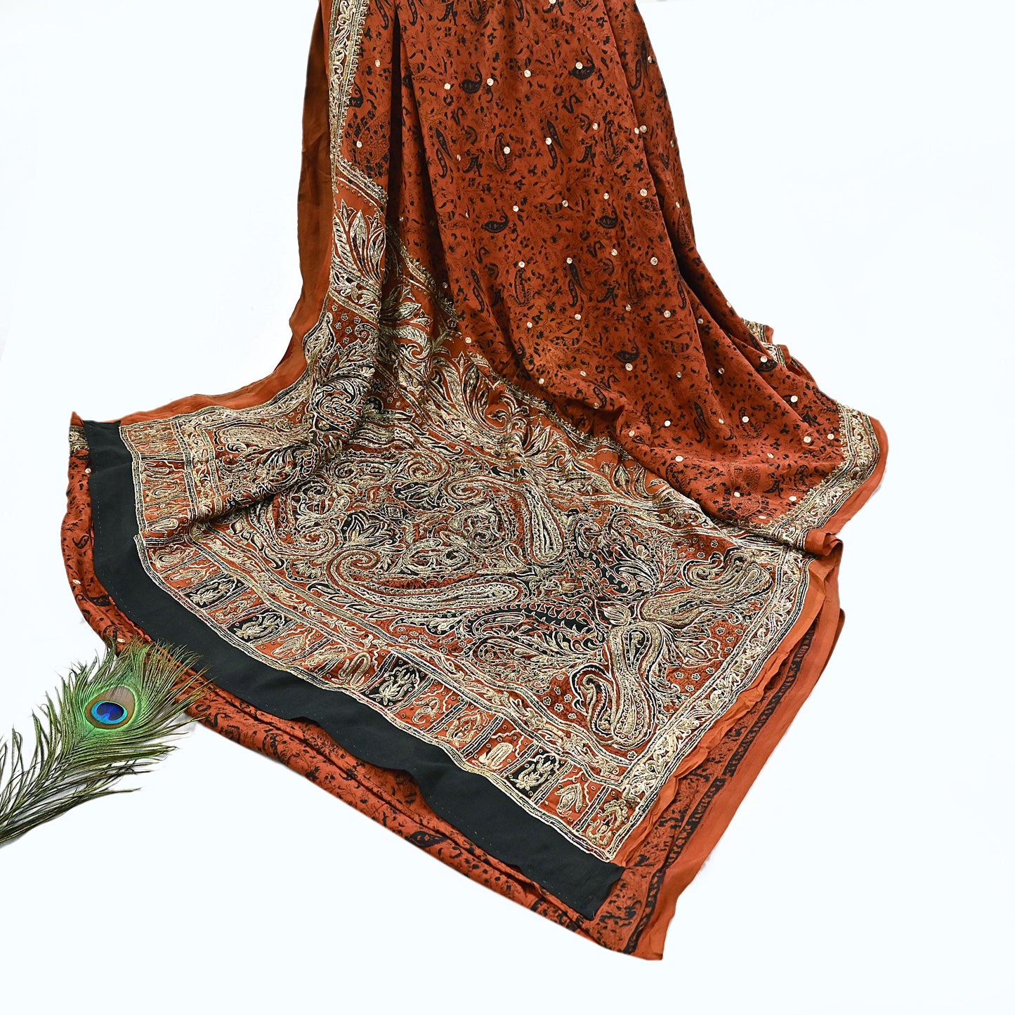 Indian Pre-Owned Sari Black Pure Crepe Silk Pre-owned Hand Embroidered Ritu Kumar Designer Sarees Fabric 5Yd Ethnic Bollywood Party sari