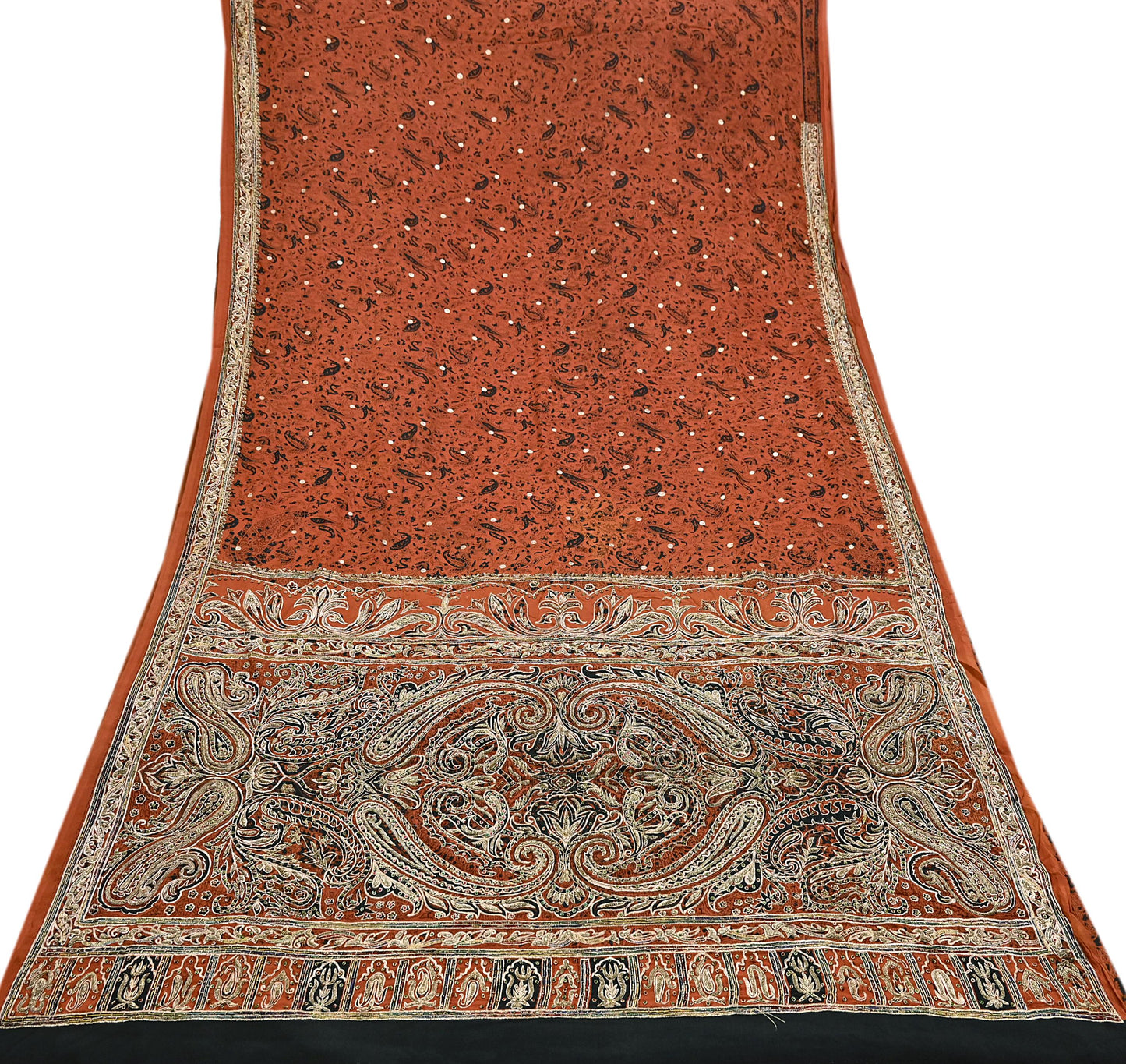 Indian Pre-Owned Sari Black Pure Crepe Silk Pre-owned Hand Embroidered Ritu Kumar Designer Sarees Fabric 5Yd Ethnic Bollywood Party sari