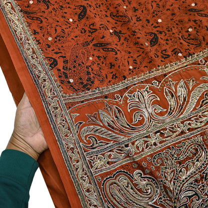 Indian Pre-Owned Sari Black Pure Crepe Silk Pre-owned Hand Embroidered Ritu Kumar Designer Sarees Fabric 5Yd Ethnic Bollywood Party sari