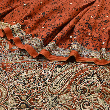 Indian Pre-Owned Sari Black Pure Crepe Silk Pre-owned Hand Embroidered Ritu Kumar Designer Sarees Fabric 5Yd Ethnic Bollywood Party sari