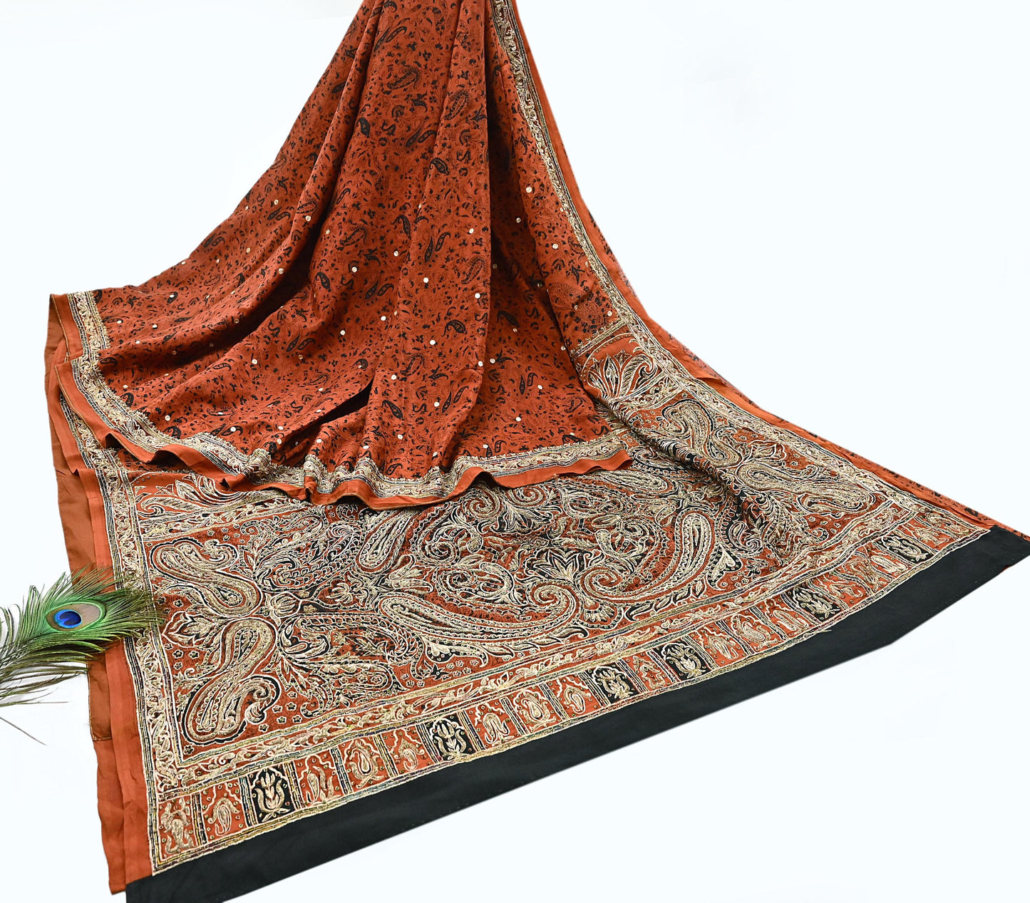 Indian Pre-Owned Sari Black Pure Crepe Silk Pre-owned Hand Embroidered Ritu Kumar Designer Sarees Fabric 5Yd Ethnic Bollywood Party sari