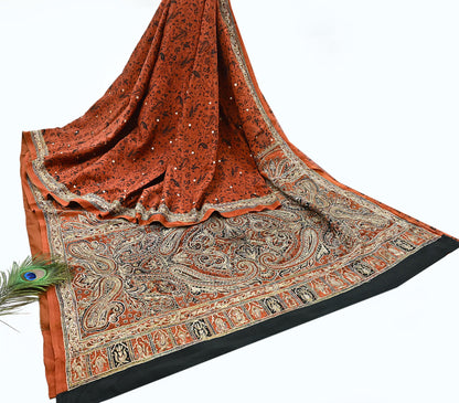 Indian Pre-Owned Sari Black Pure Crepe Silk Pre-owned Hand Embroidered Ritu Kumar Designer Sarees Fabric 5Yd Ethnic Bollywood Party sari