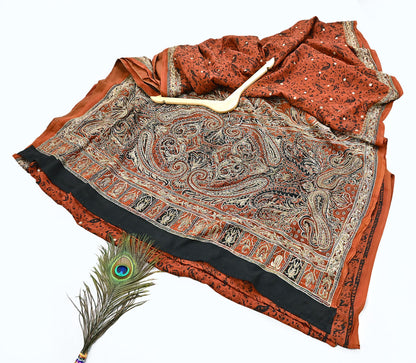 Indian Pre-Owned Sari Black Pure Crepe Silk Pre-owned Hand Embroidered Ritu Kumar Designer Sarees Fabric 5Yd Ethnic Bollywood Party sari