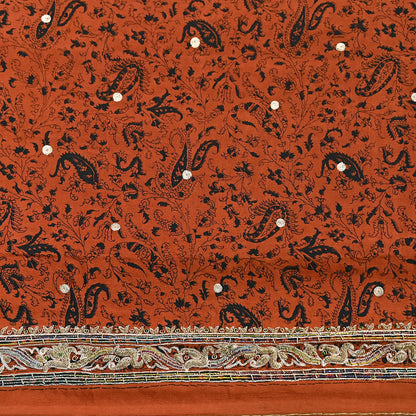 Indian Pre-Owned Sari Black Pure Crepe Silk Pre-owned Hand Embroidered Ritu Kumar Designer Sarees Fabric 5Yd Ethnic Bollywood Party sari