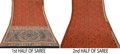 Indian Pre-Owned Sari Black Pure Crepe Silk Pre-owned Hand Embroidered Ritu Kumar Designer Sarees Fabric 5Yd Ethnic Bollywood Party sari