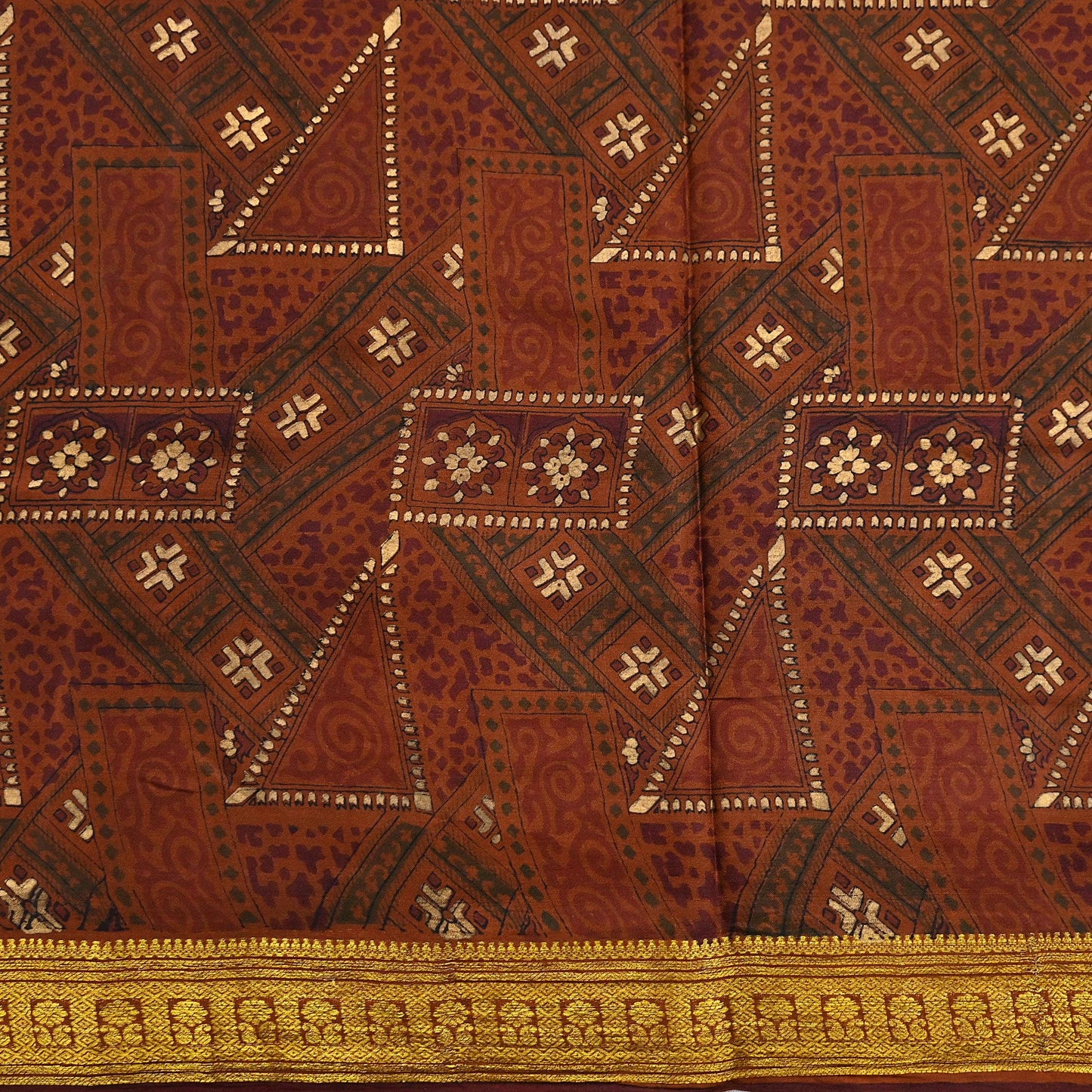 Indian Vintage Sari Brown 100% Pure Silk Printed Saree Craft Fabric 6yd Sewing Dress Making Soft Wrap Quilting Crafting Upcycle