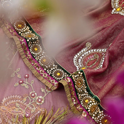 Indian Heavy Sari purple & green Net/Mesh Hand Embroidered Designer Sabyasachi Lehenga Sarees 6yd Ethnic Dabka Zari