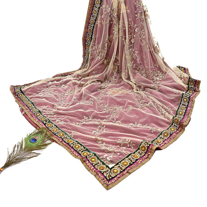 Indian Heavy Sari purple & green Net/Mesh Hand Embroidered Designer Sabyasachi Lehenga Sarees 6yd Ethnic Dabka Zari