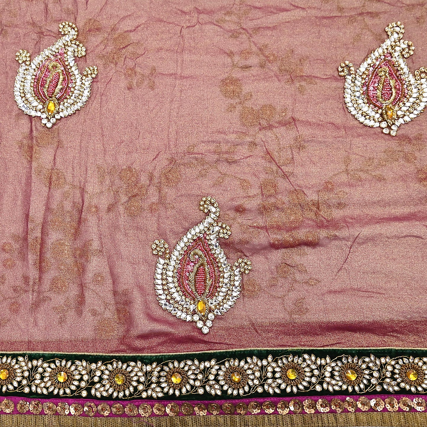 Indian Heavy Sari purple & green Net/Mesh Hand Embroidered Designer Sabyasachi Lehenga Sarees 6yd Ethnic Dabka Zari