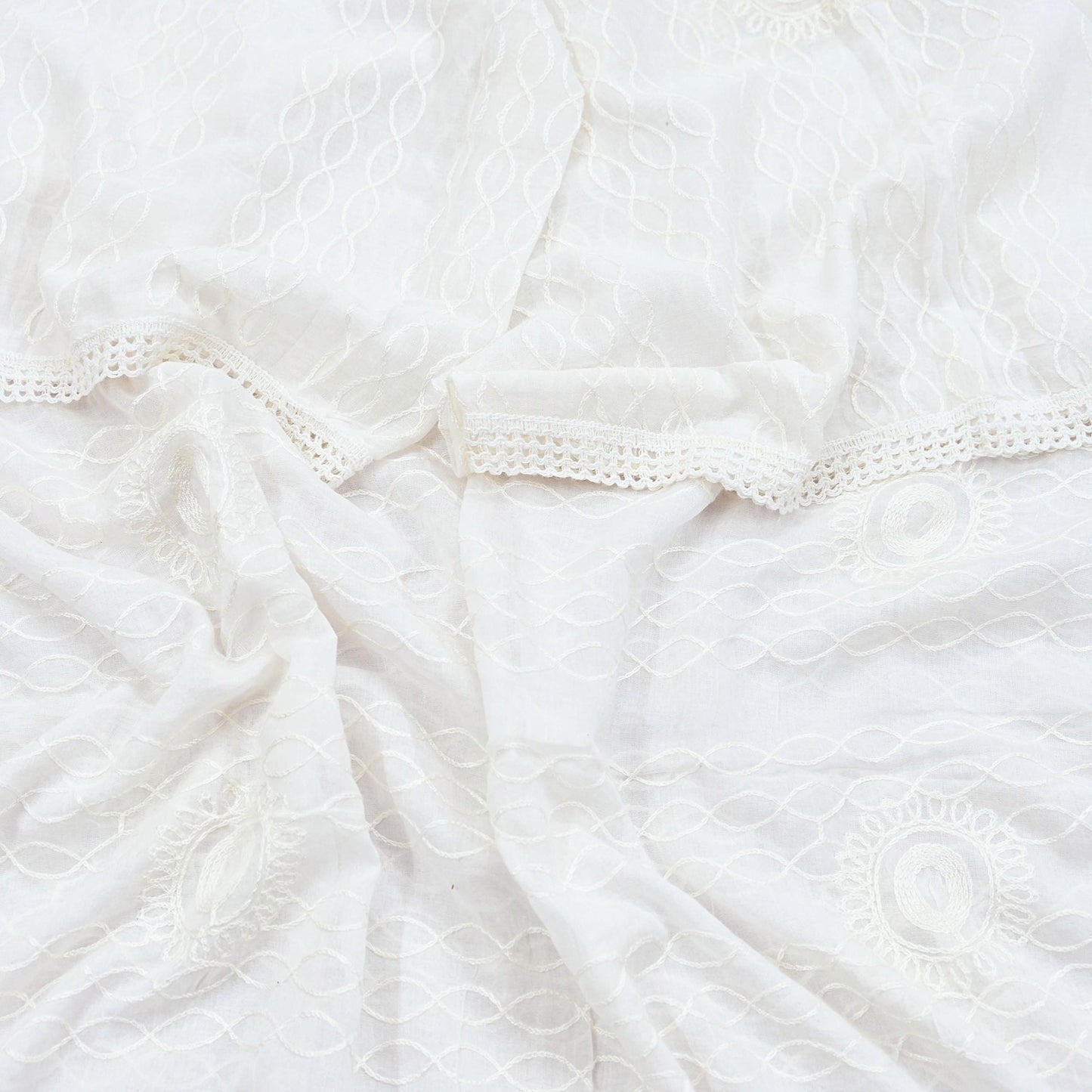 Indian White Vintage Dupatta Long Stole Hand Embroidered stole Pure Cotton Indian Scarves Veil Wrap Soft Floral