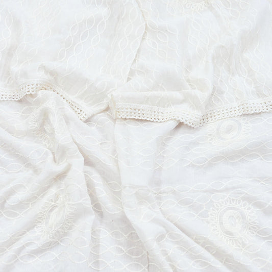 Indian White Vintage Dupatta Long Stole Hand Embroidered stole Pure Cotton Indian Scarves Veil Wrap Soft Floral