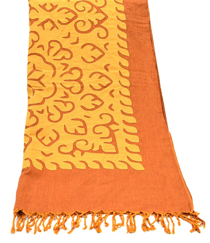 Indian Vintage saffron Dupatta Long Stole Embroidered Patches Pure Cotton Scarves Veil Soft Fringes