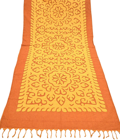 Indian Vintage saffron Dupatta Long Stole Embroidered Patches Pure Cotton Scarves Veil Soft Fringes