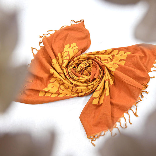 Indian Vintage saffron Dupatta Long Stole Embroidered Patches Pure Cotton Scarves Veil Soft Fringes